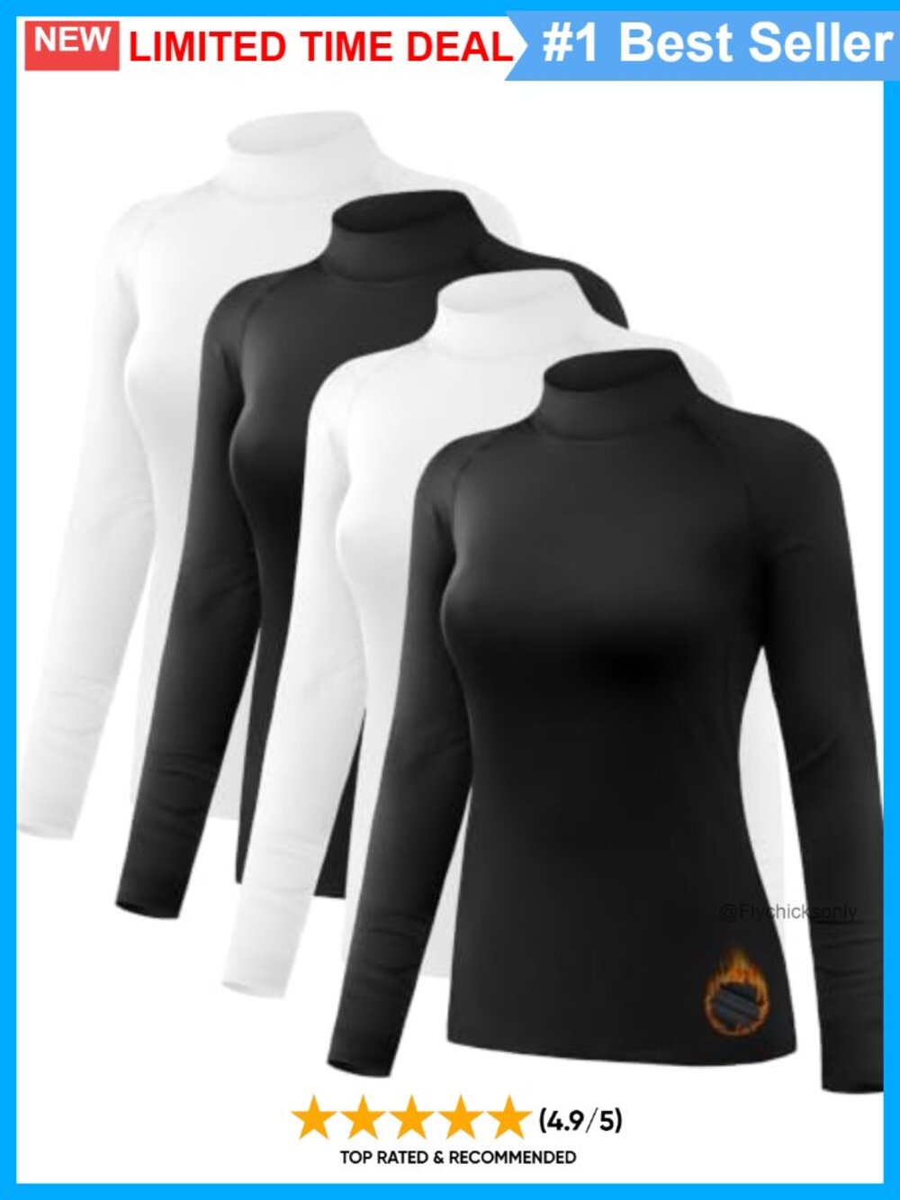 Fleece Lined Mock Neck Thermal Long Sleeve Base Layer Shirts 4 Pack